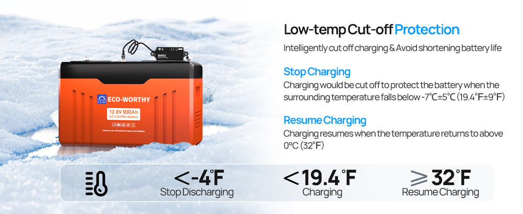 ECO-WORTHY 12V 100Ah LiFePO4 Lithium Leisure Battery, 1280Wh with Bluetooth & Low Temp Protection, Group 24 for Motorhome