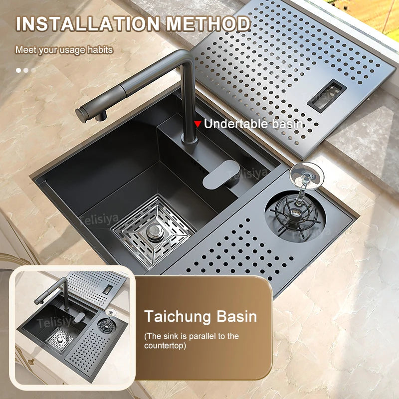 Stainless Steel Kitchen Sink With  Hidden Cup Washer