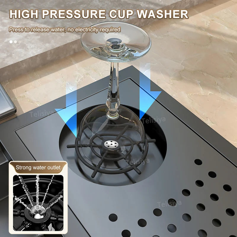 Stainless Steel Kitchen Sink With  Hidden Cup Washer