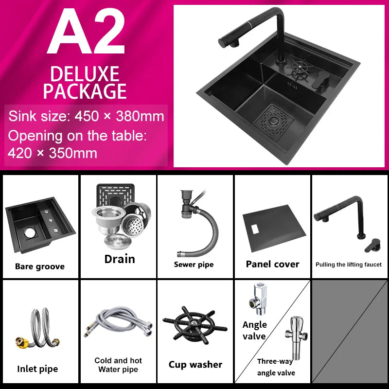 Stainless Steel Kitchen Sink With  Hidden Cup Washer