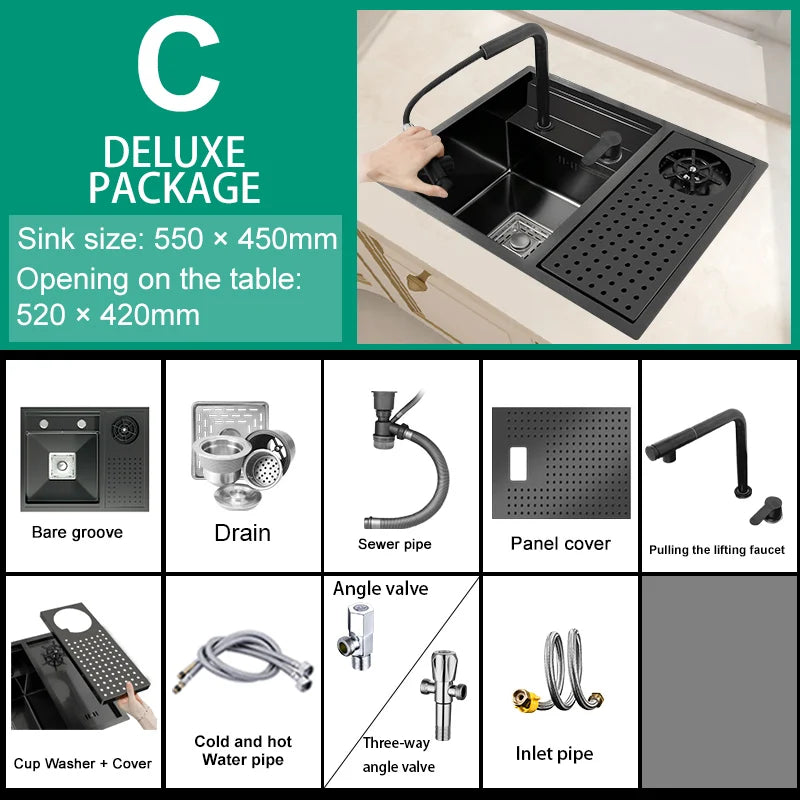 Stainless Steel Kitchen Sink With  Hidden Cup Washer