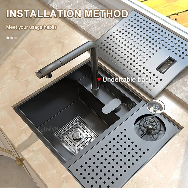 Stainless Steel Kitchen Sink With  Hidden Cup Washer