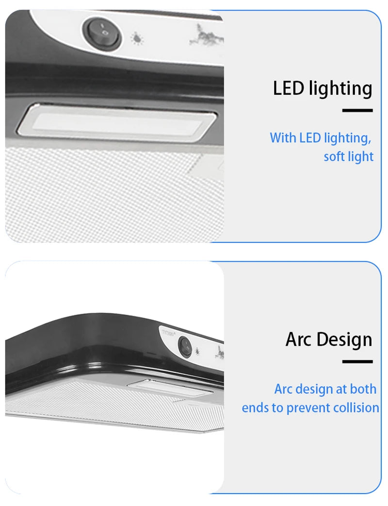 12V RV Kitchen Extractor Hood Stainless Steel With Dual LED Lights Removable Filter for Cleaning