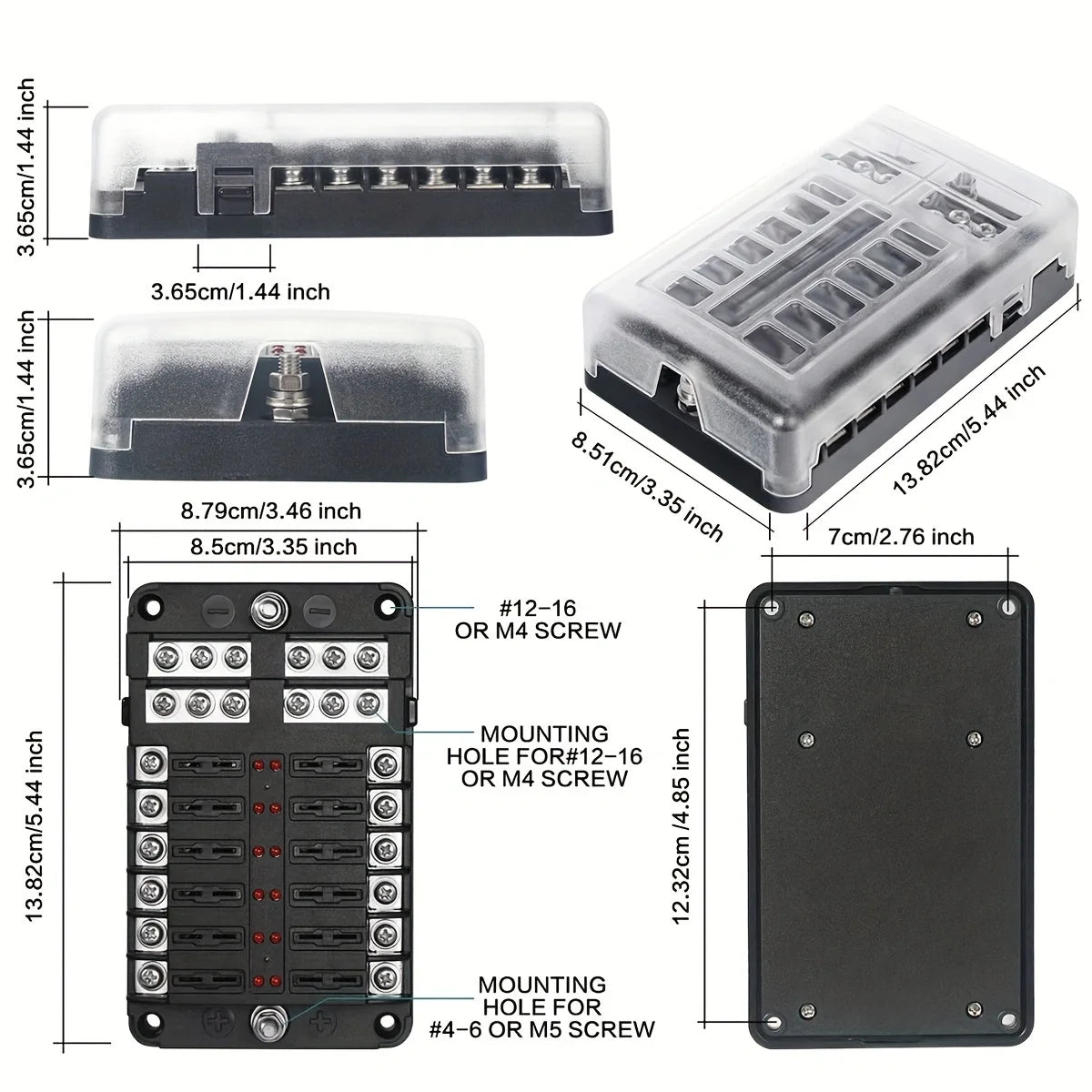 12V fuse box with LED warning light, suitable for cars, boats, RVs, trucks, DC 12-24V, with 5A, 10A, 15A, 20A fuses