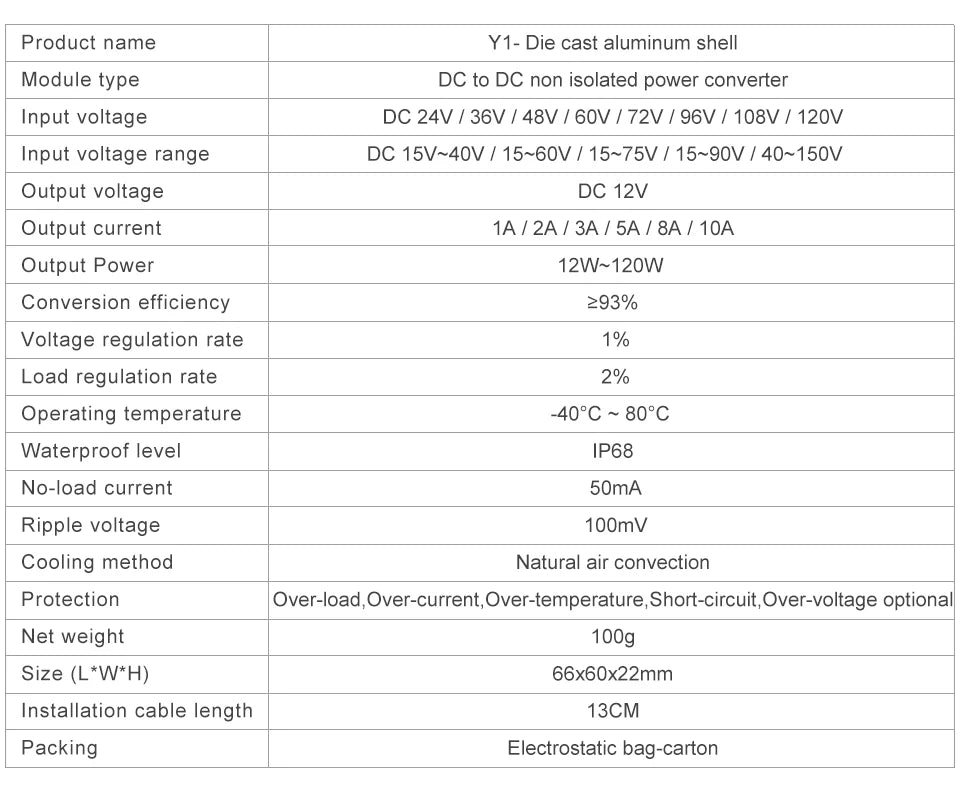 15V-90V to 12V DC power converter 48V to 12V step-down module 60V/72V to 12V on-board step-down converter 24V to 12V inverter