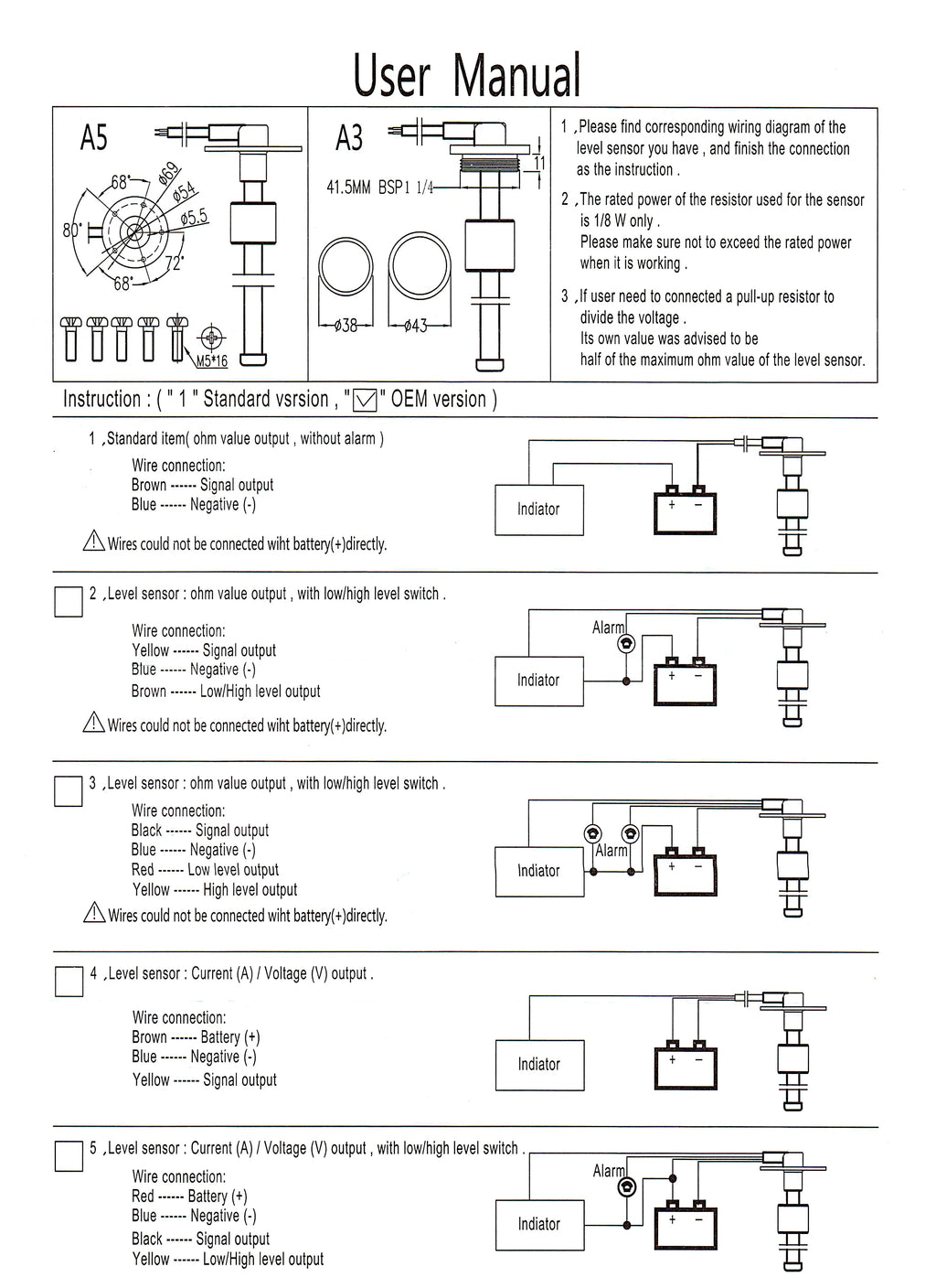 IN Tank Water level sensor &  Water Level Gauge for All Water Tanks
